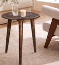 Wooden Table with 3 Legs Pillar, Carving End Tables, Round Coffee Table by TheWoodenTown