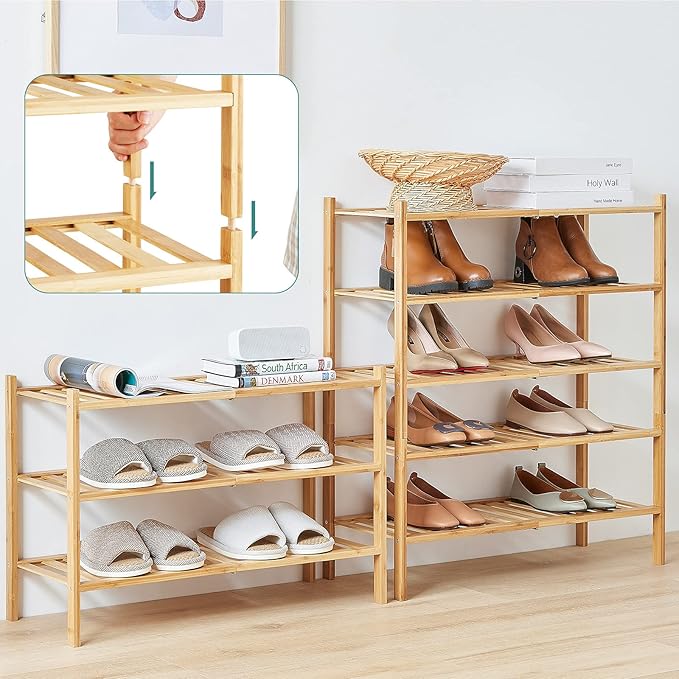 4-Tier Bamboo Shoe Rack for Entryway, Stackable | Foldable | Natural, Shoe - Image 6