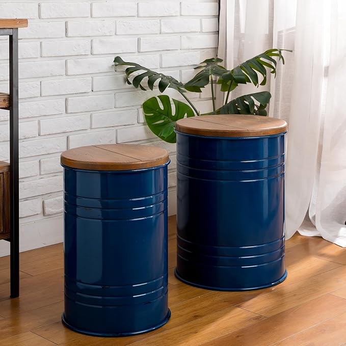 Glitzhome Farmhouse Accent Side Table, Metal Storage Stool Ottoman - Image 6