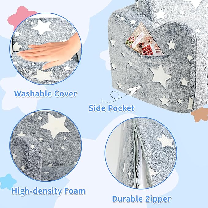 Kids Couch for Toddlers, 2-in-1 Kids Sofa Toddler Couch Chair Glow in The Dark - Image 9