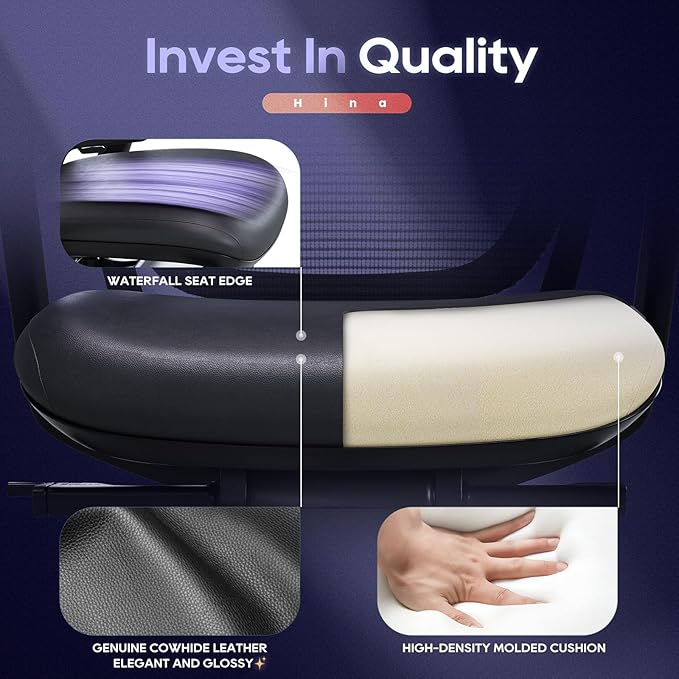 Ergonomic Office Chair Without Headrest, Genuine Leather Seat, Adjustable Seat - Image 6