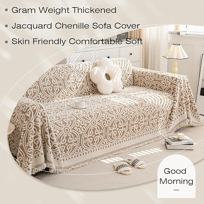STACYPIK Modern Khaki Jacquard Couch Cover French Style L-Shape Sofa Protector - Image 2