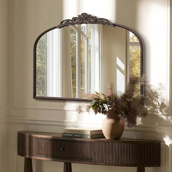 Micasso Bronze Vintage Wall Mirror: 24"x 32" French Baroque Antique Arched Wall by Micasso