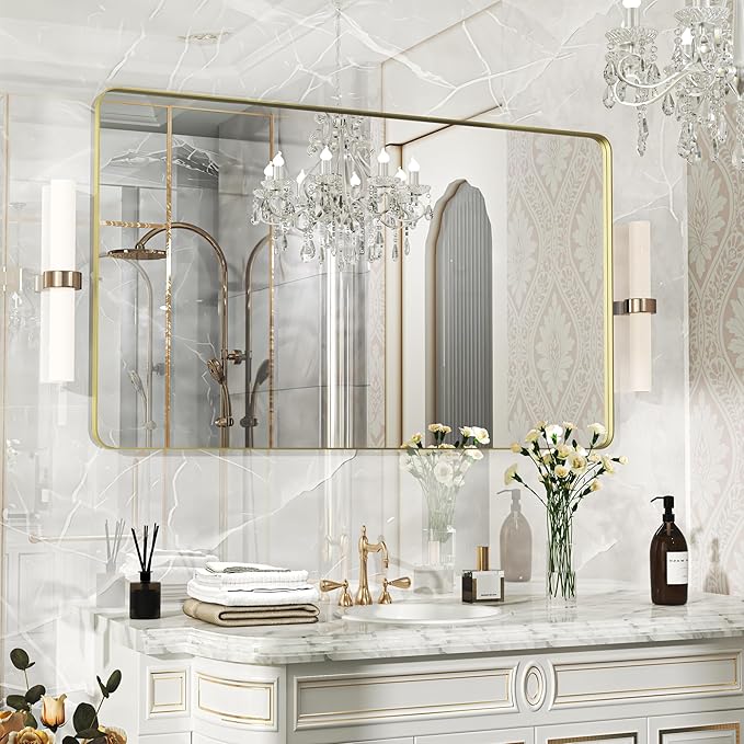 50×30 Glod Bathroom Mirror, Rectangular Bathroom Vanity Mirror by FunMemories