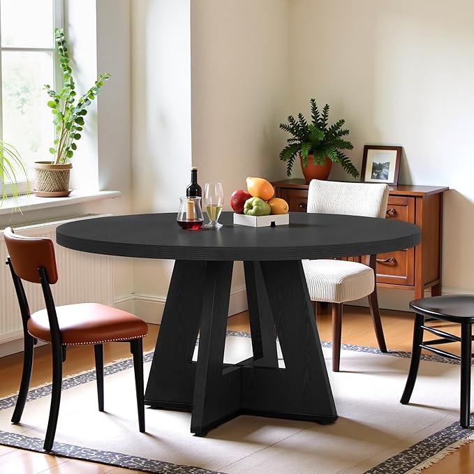 Round Dining Table for 4, 47 Inch Dinner Table Farmhouse Wooden Circle Kitchen by Unknown