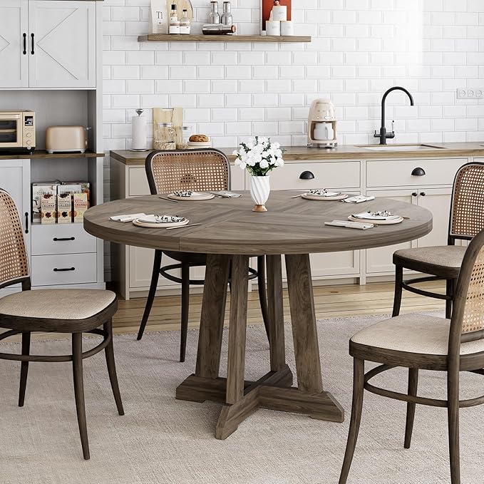 Dining Table for 4 to 6 People, 47 Inch Round Dining Table, Wooden Kitchen Table - Image 5