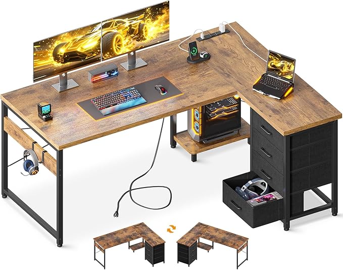 AODK L Shaped Desk with 4 Tier Drawers, L Shaped Computer Desk with USB by AODK