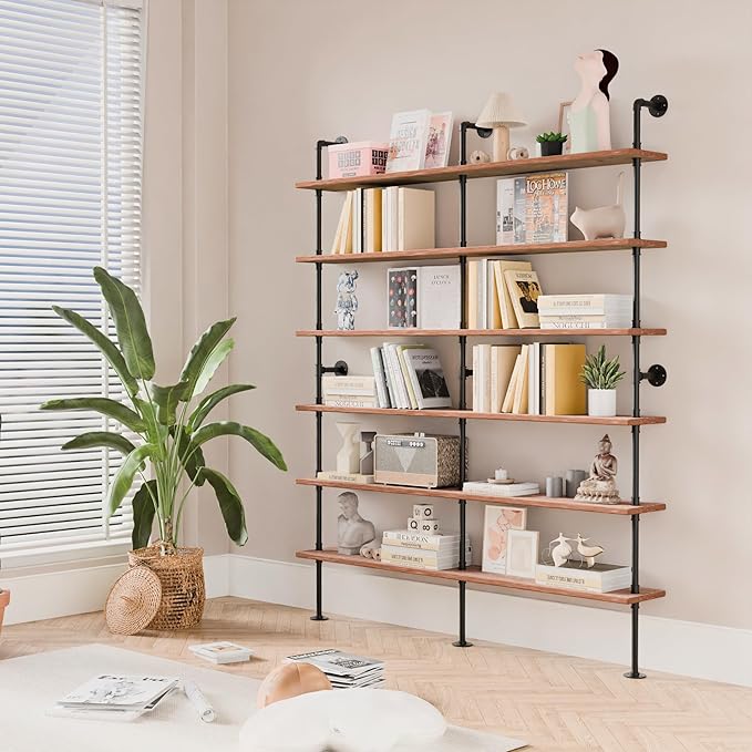 Industrial Ladder Shelf Bookcase, Wall Mounted Rustic Bookshelf, Retro Wood - Image 5