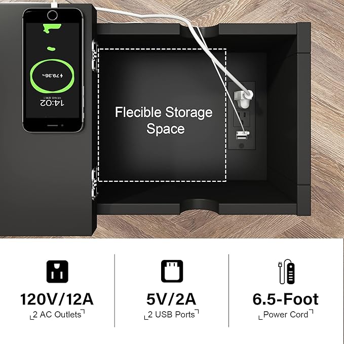 ChooChoo End Table with Charging Station, Narrow Flip Top Side Table with USB - Image 7