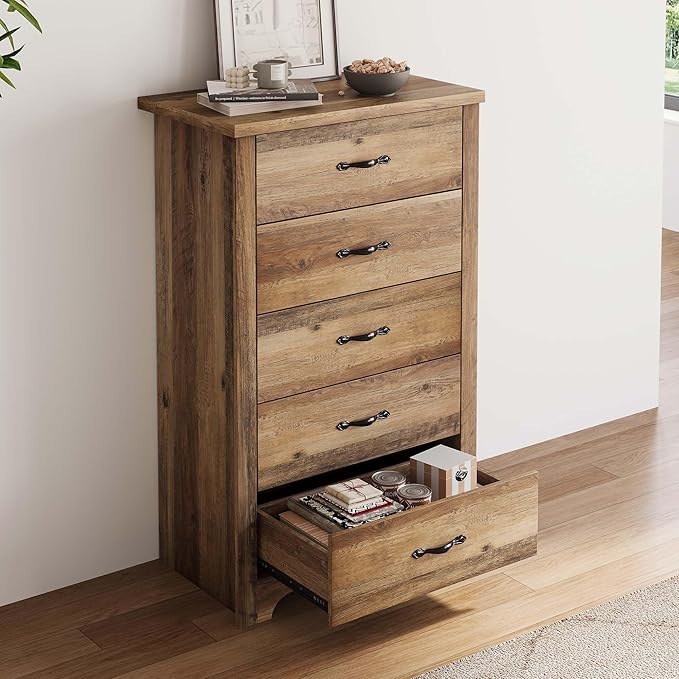 LINSY HOME 5 Drawers Dresser for Bedroom, Wood Bedroom Dresser Modern Drawer - Image 2