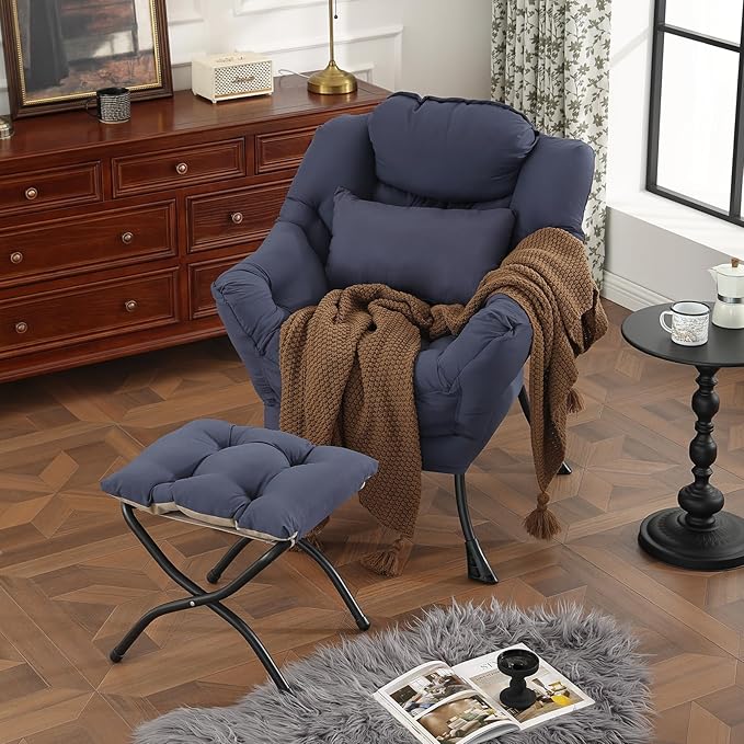 Lazy Chair with Ottoman, Modern Accent Chair with Lumbar Pillow, Comfy Chairs - Image 2