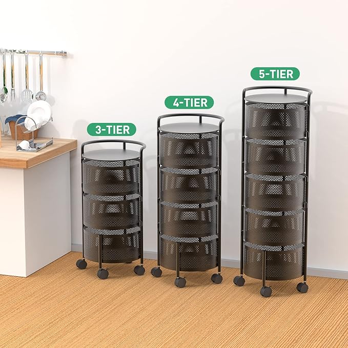 Kitchen Storage Rack No Assembly, 4-Tier Metal Storage Tower Cart Organizer on - Image 8