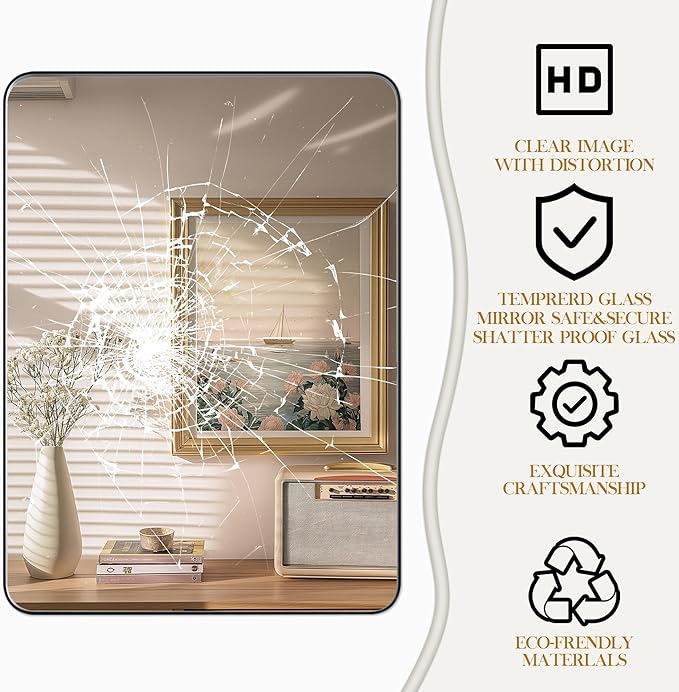 48×30 Black Bathroom Mirror, Rectangular Bathroom Vanity Mirror - Image 4
