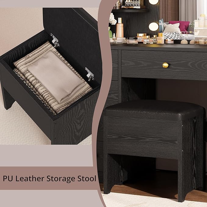 IRONCK Vanity Desk with Mirror and Lights, Small Makeup Vanity Table with 5 - Image 8