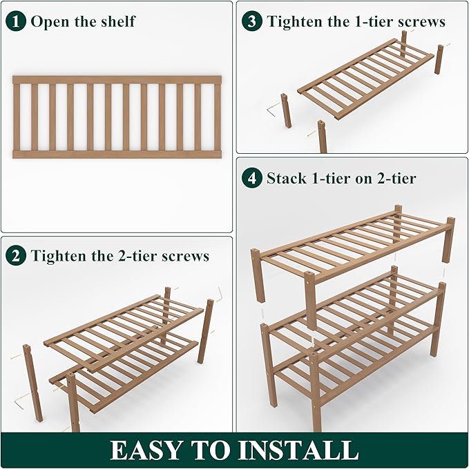 Smiry Shoe Rack, 3 Tier Thick Bamboo Shoe Organizer, Stackable Free Standing - Image 5