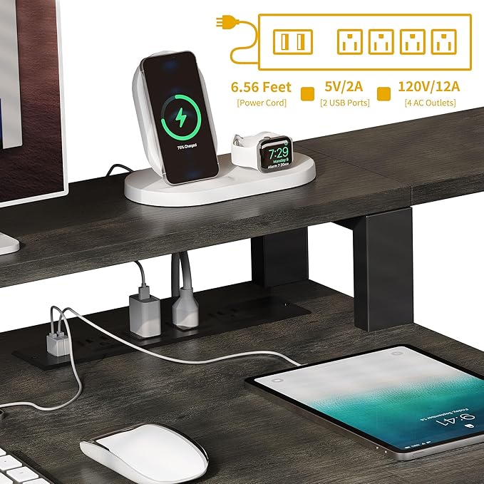 DWVO L Shaped Desk with Drawers, Corner Home Office Desk with Storage Shelves & - Image 4