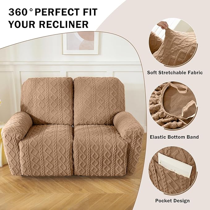 vctops 6 Pieces Geometric Jacquard Plush Recliner Loveseat Slipcovers Soft - Image 4