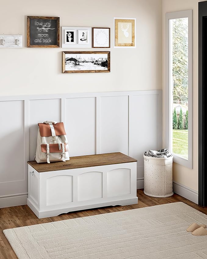 39.4" Storage Chest Bench with Lift Lid, Toy Chest with Safety Hinge, Entryway - Image 6