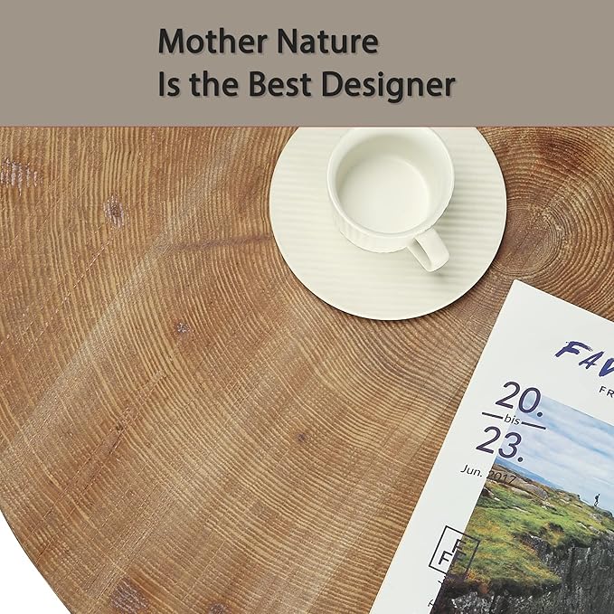Round Boho Wood Coffee Table - Image 8