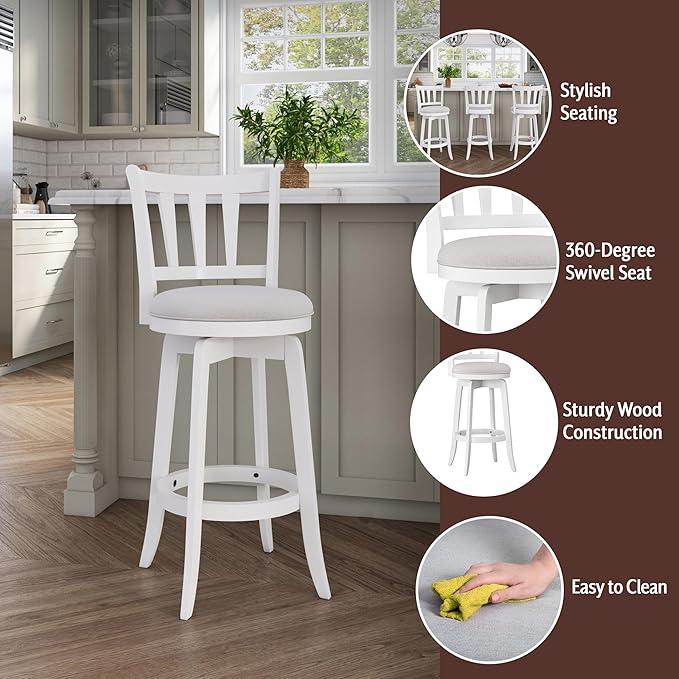 HILLSDALE Presque ISLE Wood BAR Height Swivel Stool White - Image 4