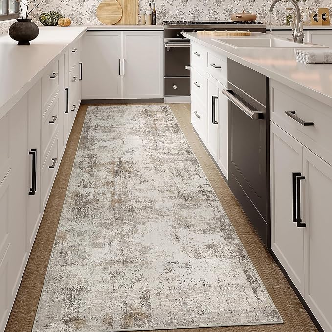 2x7 Washable Runner Rug Brown Grey Neutral Abstract Hallway Kitchen Living Room - Image 3