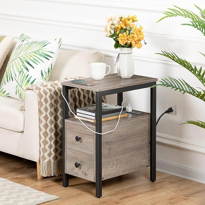 HOOBRO End Table with Charging Station, Narrow Side Table with 2 Drawers & USB - Image 4
