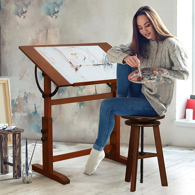 VISWIN Wood Drafting Table for Adults, Solid Pine Wood Artist Desk for Drawing - Image 2