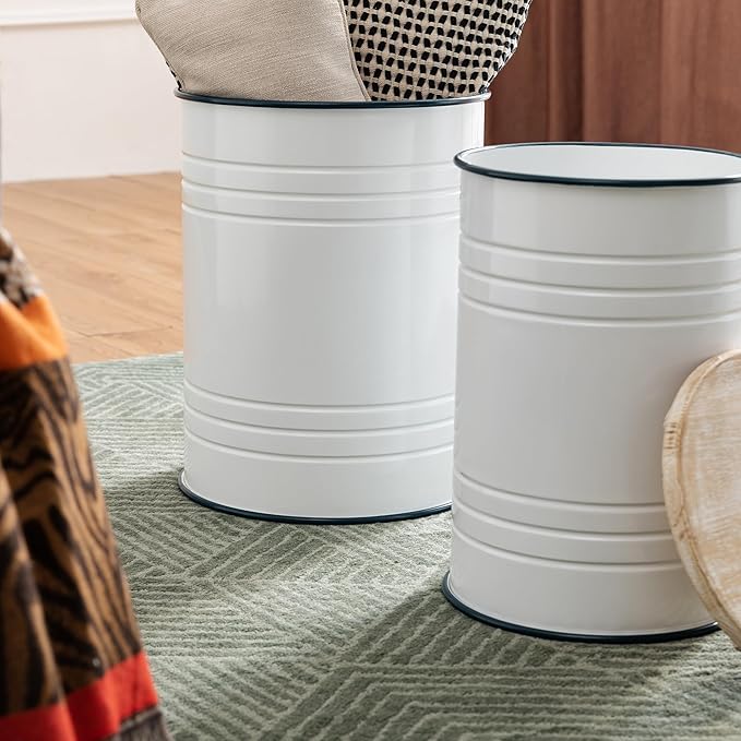 Glitzhome Farmhouse Accent Side Table, Metal Storage Stool Ottoman - Image 7