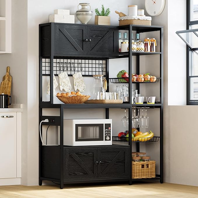 IRONCK Bakers Rack with 2 Storage Cabinets and Power Outlet, 45.3 Inch by IRONCK