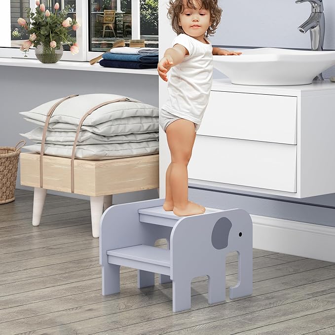 Wood Step Stools for Kids, Child Two Step Stool of Elephant Shape, Toddler Step - Image 9