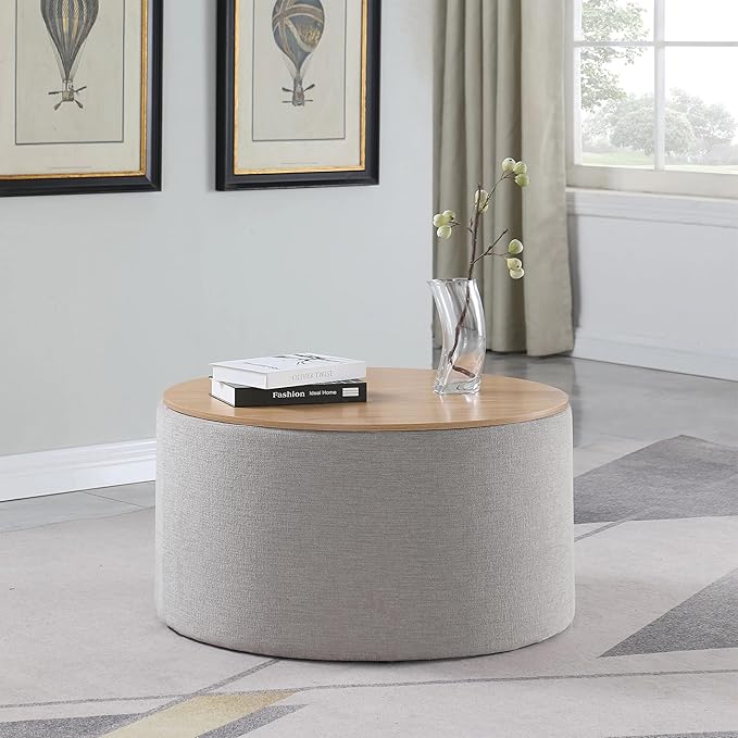 HomePop Storage Ottoman with Wood Grain Top - Image 2