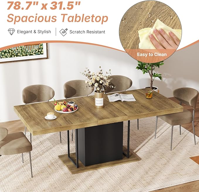 63"-78.7" Expandable Dining Tables, 6-10 Farmhouse Kitchen Table, Extendable - Image 6