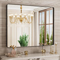 Black Bathroom Mirror 40X32 Inch, Rounded Rectangle Matte Bathroom Vanity Mirror by JISOSO