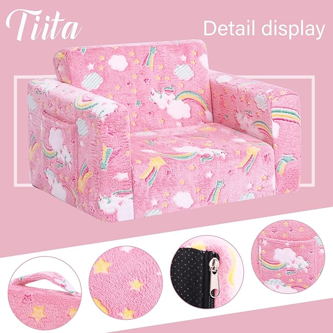 Tiita Kids Chair Couch, Folding Toddler Comfy Chair, 2-in-1 Kids Plush Sofa - Image 4