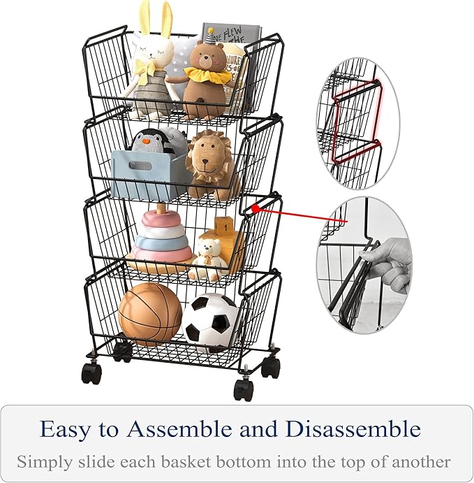 PUSDON 4-Tier Stackable Metal Storage Baskets, Anti-Rust Fruit Vegetable Rack - Image 4
