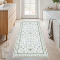 Cream Green and Blue Turkish Bathroom Runner 2x5 by HazoHaus