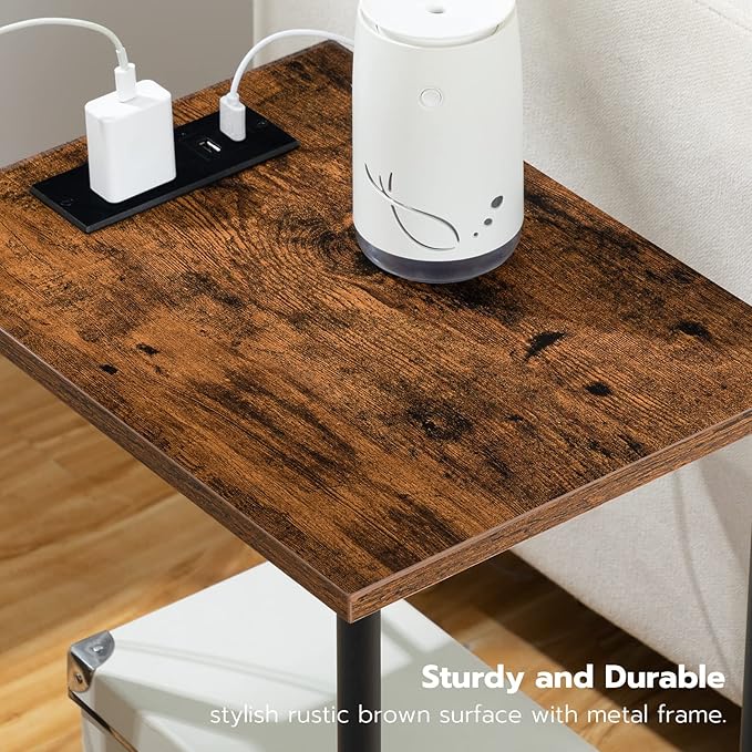 HOOBRO Side Table with Charging Station, Nightstand with 2-Layer Storage Shelves - Image 9