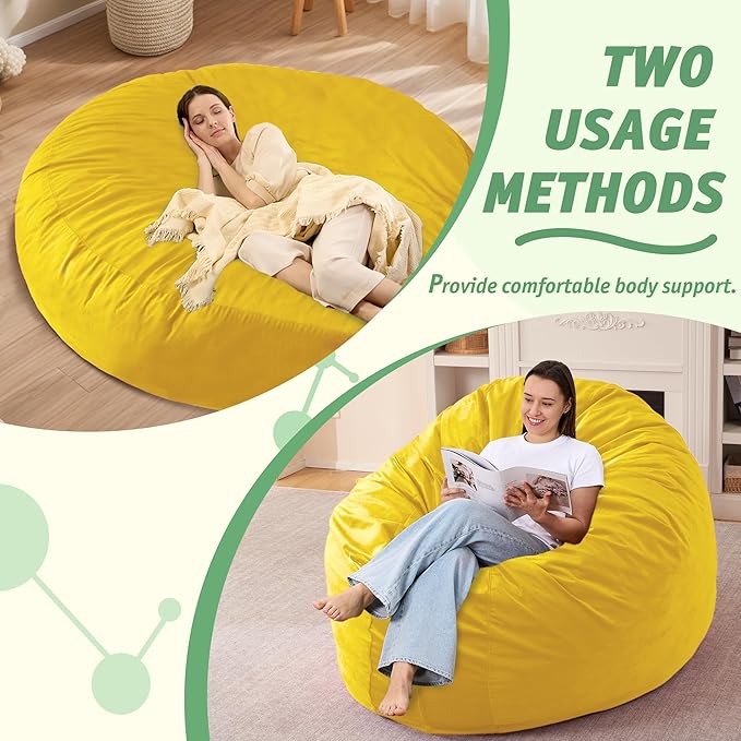 7FT Bean Bag Chair with Ultra Soft Velvet Cover Bean Bag Sofa with Memory Foam - Image 5