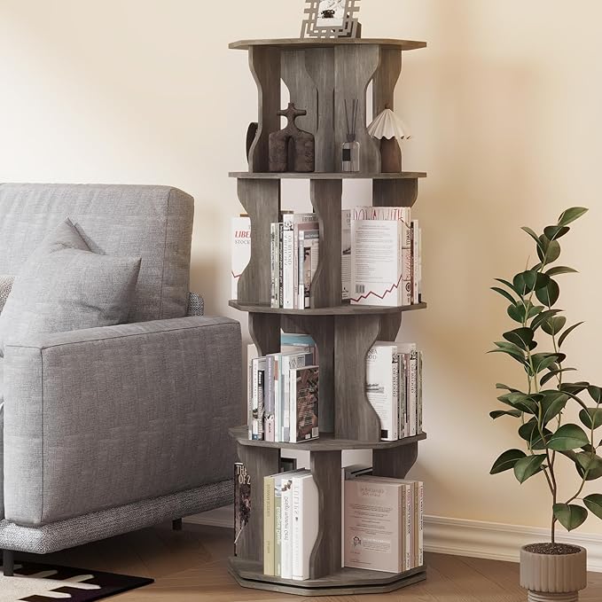 4 Tier Rotating Bookshelf, Spinning Bookshelf Tower Lazy Susan, Corner - Image 8
