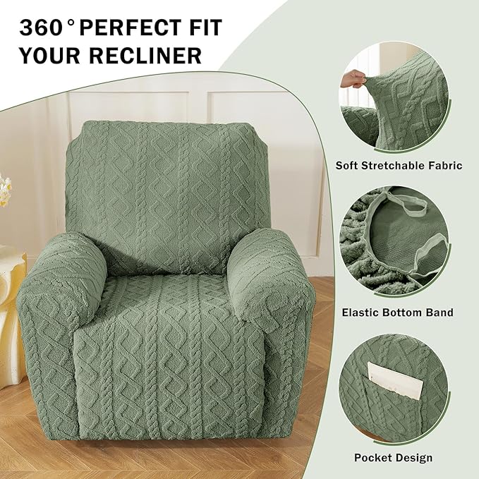 vctops Christmas Green 4 Pieces Geometric Jacquard Plush Recliner Slipcovers - Image 4