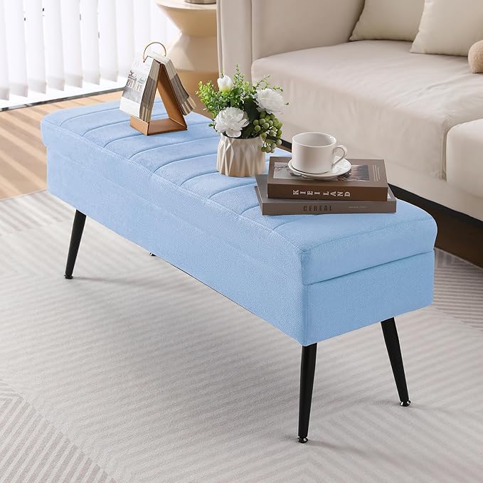 CUYOCA Storage Ottoman Bench, 43.5" Upholstered Entryway Bench, Long Ottoman - Image 3