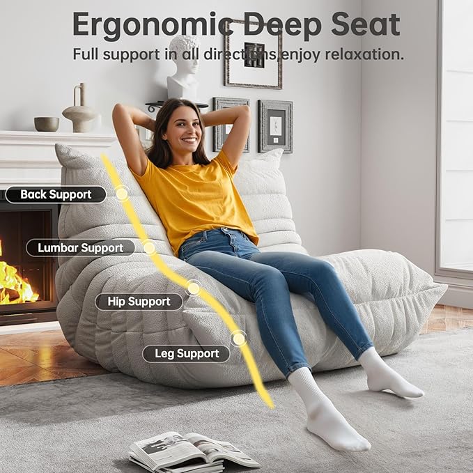 Bean Bag Chairs for Adults, BeanBag Reading Chair Memory Foam Couch, Floor - Image 5