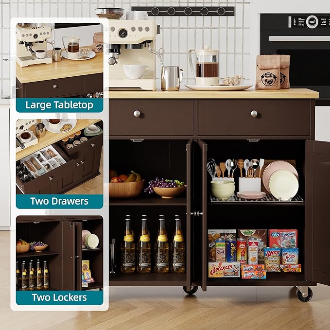 Shintenchi Kitchen Island with Drop Leaf, Rolling Kitchen Cart with Storage on - Image 5