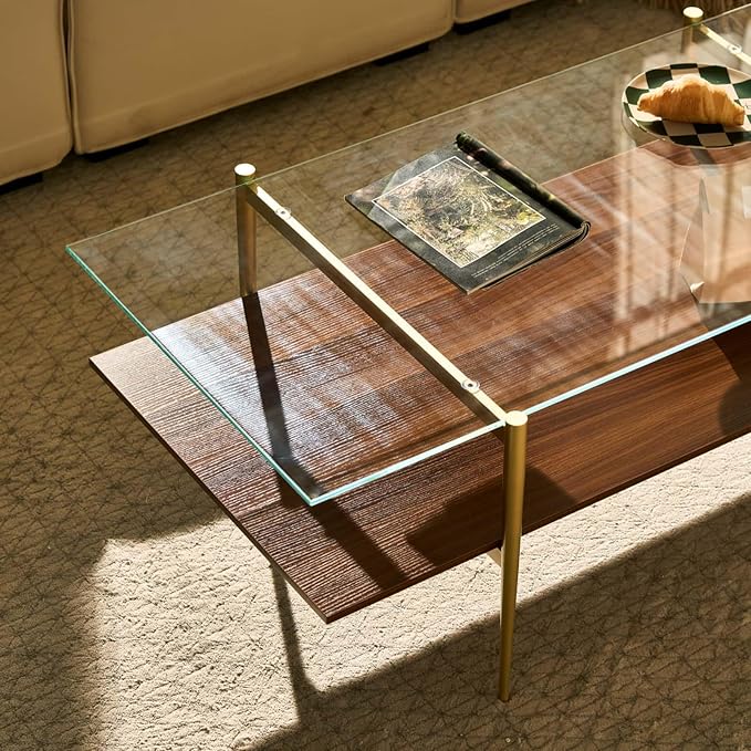 AGV LIGHTING Tadio Large Glass Coffee Table, Mid-Century Modern Coffee Table - Image 5