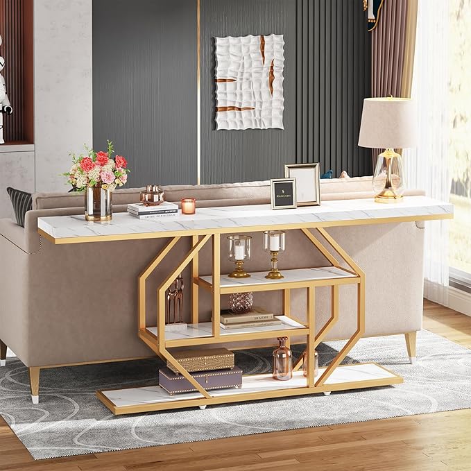 Tribesigns 70.9 inch Extra Long Console Table, Modern Gold Sofa Table Behind by Tribesigns