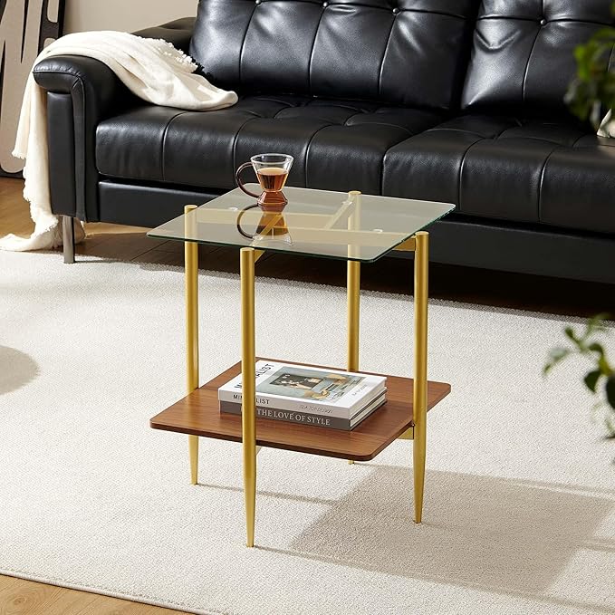 Square Glass End Table, Mid-Century Modern Sofa Table, L20*W20*H23 inch - Image 7