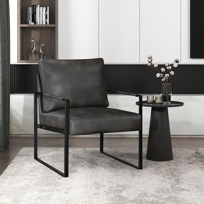 Lexicon Modern Accent Chair, Faux Leather Upholstered Living Room Chair by Lexicon