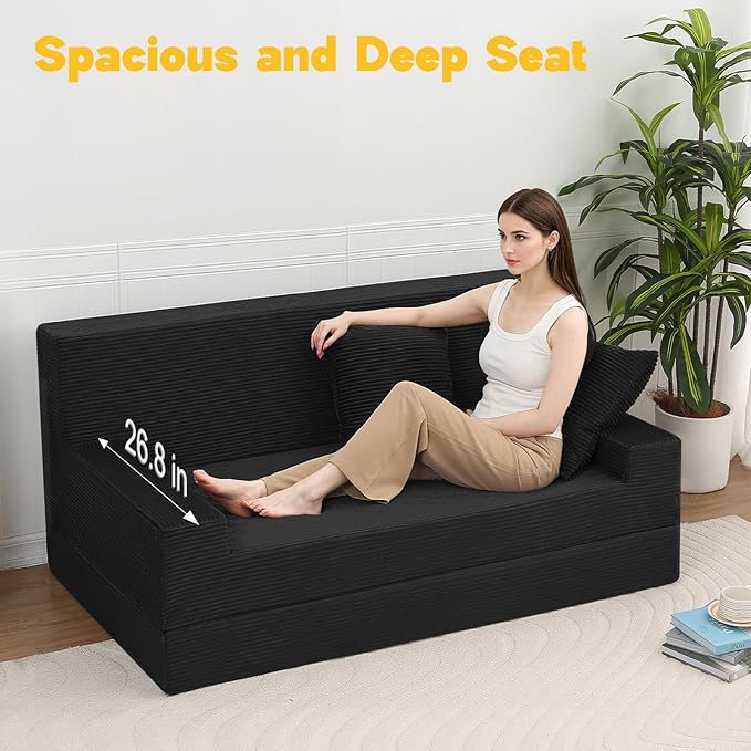 MeMoreCool Boneless Folding Sofa Bed Queen, Corduroy Convertible Sleeper Chair - Image 6