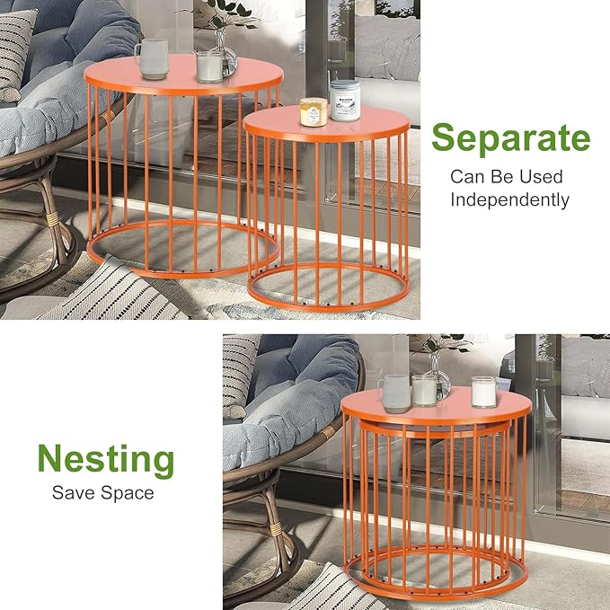 SUNNYPARK Outdoor Side Table Set of 2, Metal Circle Accent End Tables - Image 6