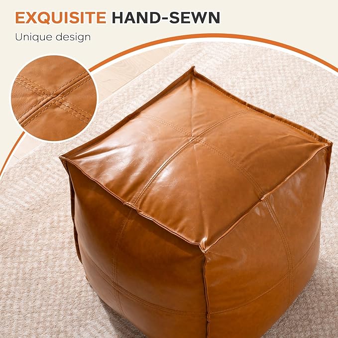 Pouf Ottoman Cover, 17.7" Square Unstuffed Pouf Cover, Faux PU Leather Moroccan - Image 8